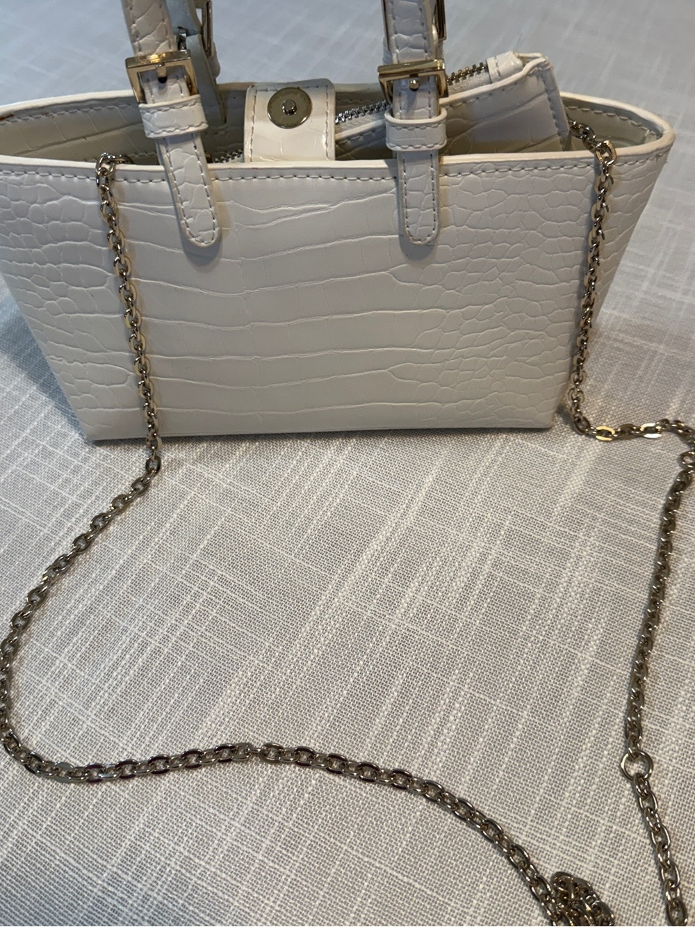 Zara White Croc Embossed Mini Satchel Top Handle Bag Chain Strap Coin Purse - Picture 3 of 11